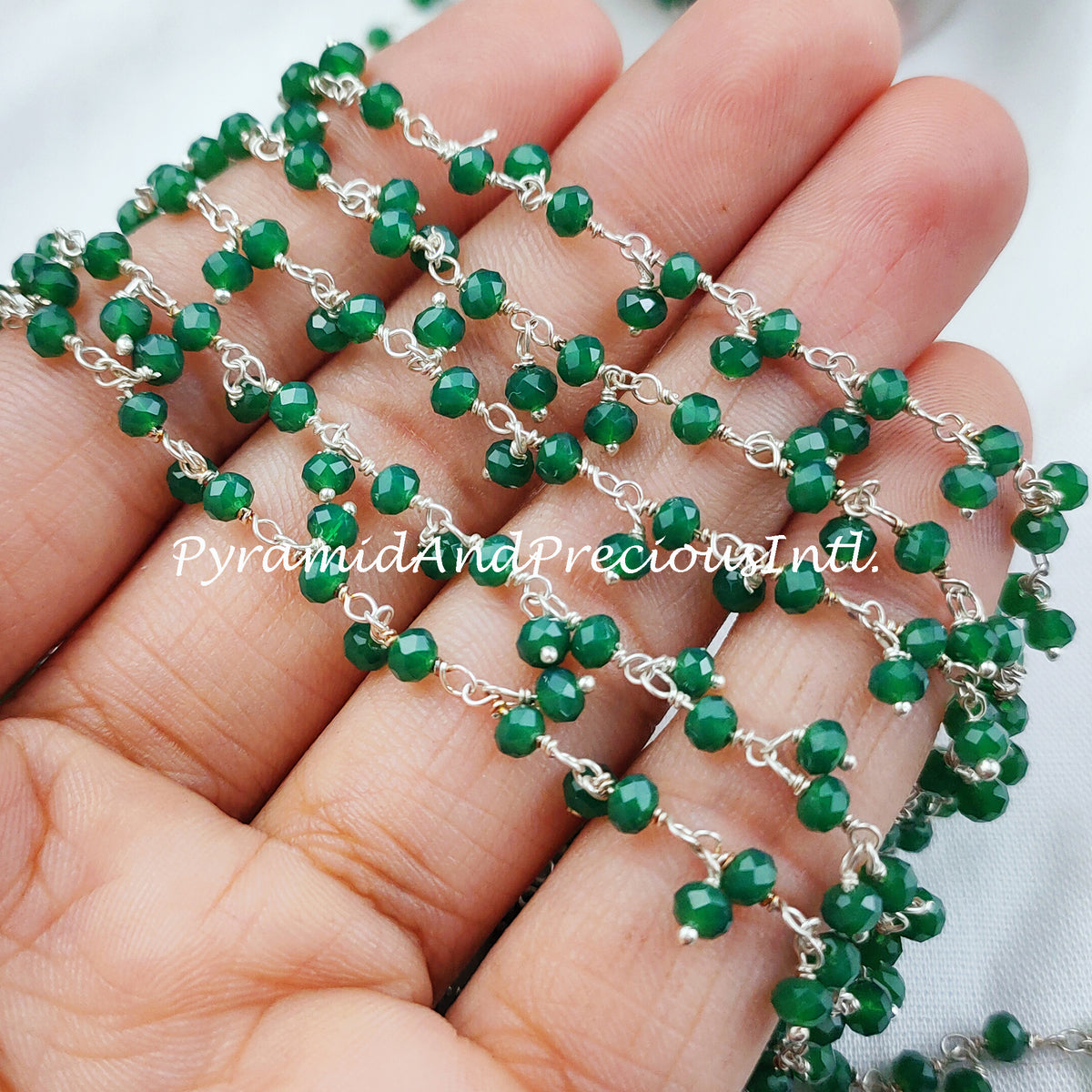 Green Onyx Hydro Rondelle Rosary Chain, Rondelle Gemstone Beads, Green Bead Chain, 925 Silver Plated Chain – SELLING BY FOOT