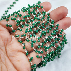 Green Onyx Hydro Rondelle Rosary Chain, Rondelle Gemstone Beads, Green Bead Chain, 925 Silver Plated Chain – SELLING BY FOOT