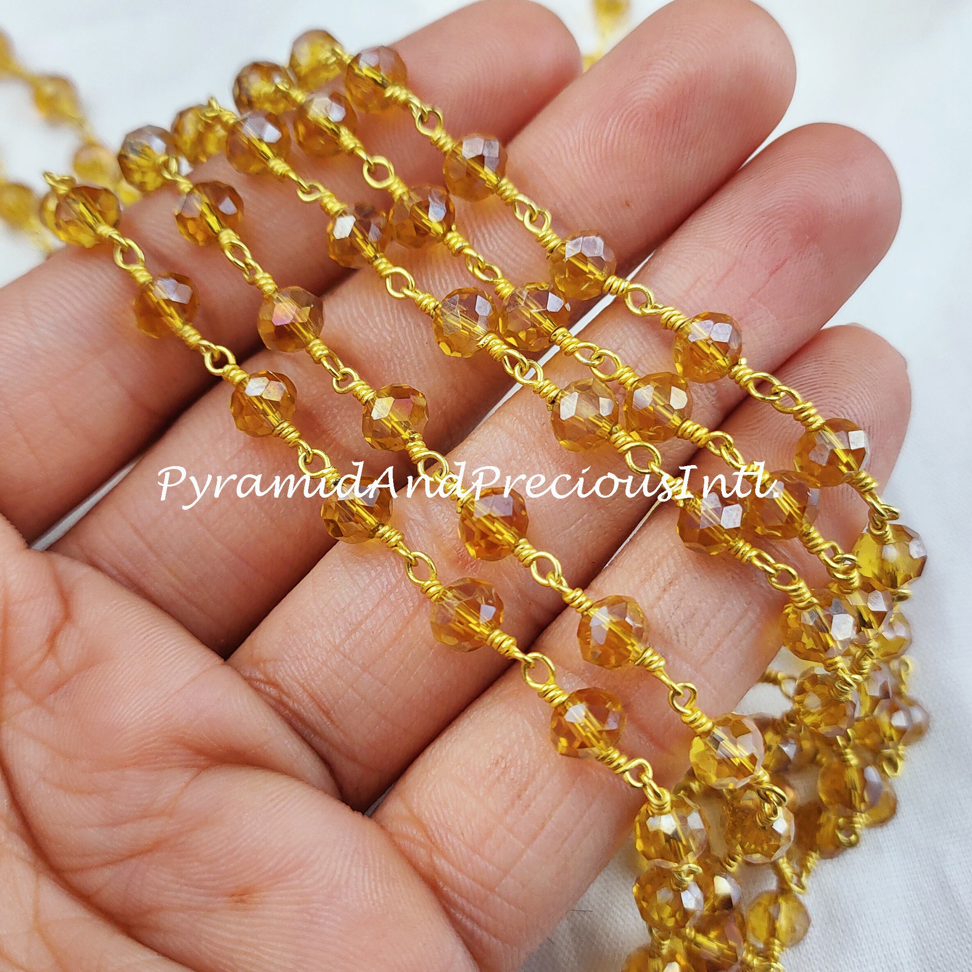 Yellow Topaz Beaded Rosary Chain, Rondelle Faceted 5.5-6mm Gold Plating Chain, Jewelry Findings – SELLING BY FOOT