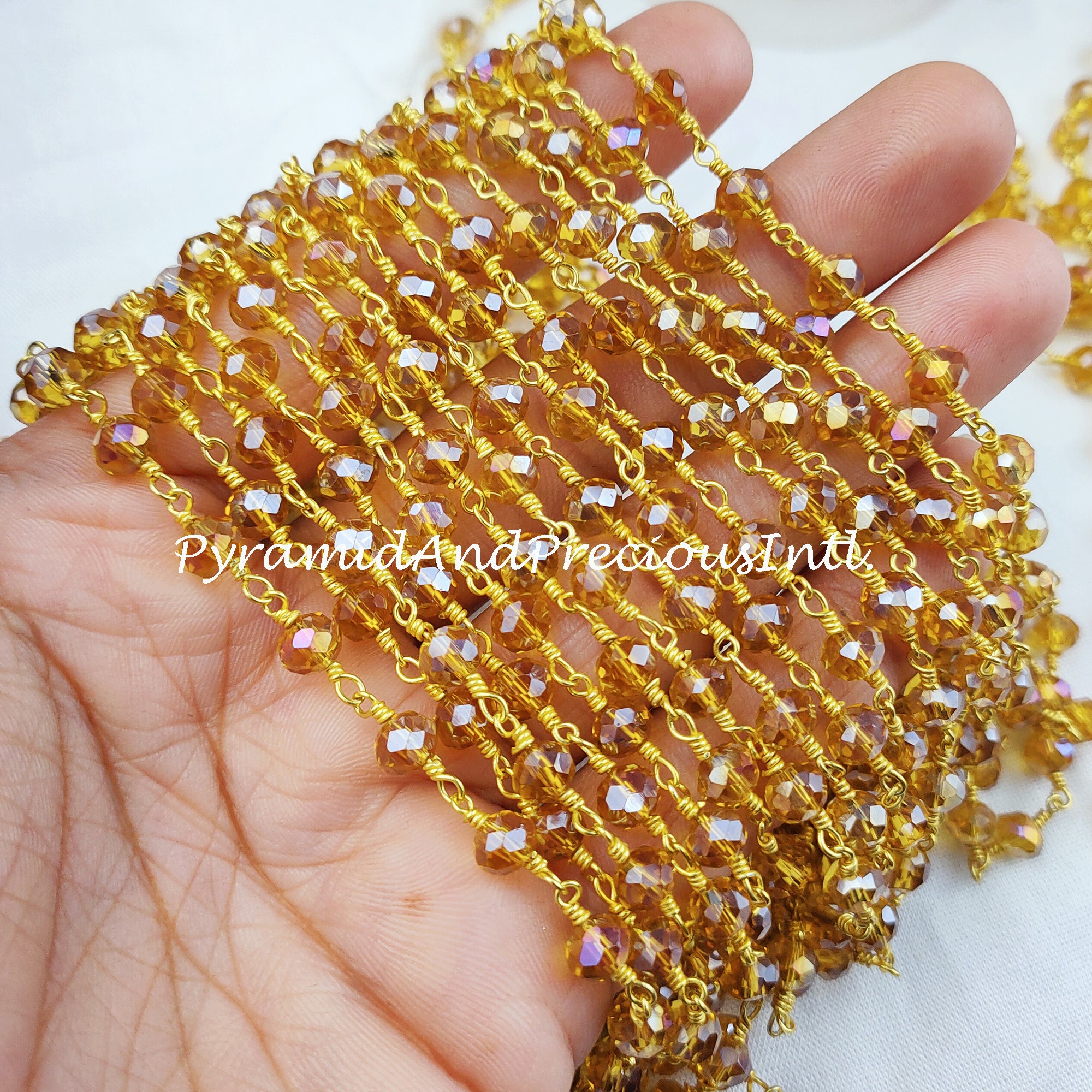 Yellow Topaz Beaded Rosary Chain, Rondelle Faceted 5.5-6mm Gold Plating Chain, Jewelry Findings – SELLING BY FOOT