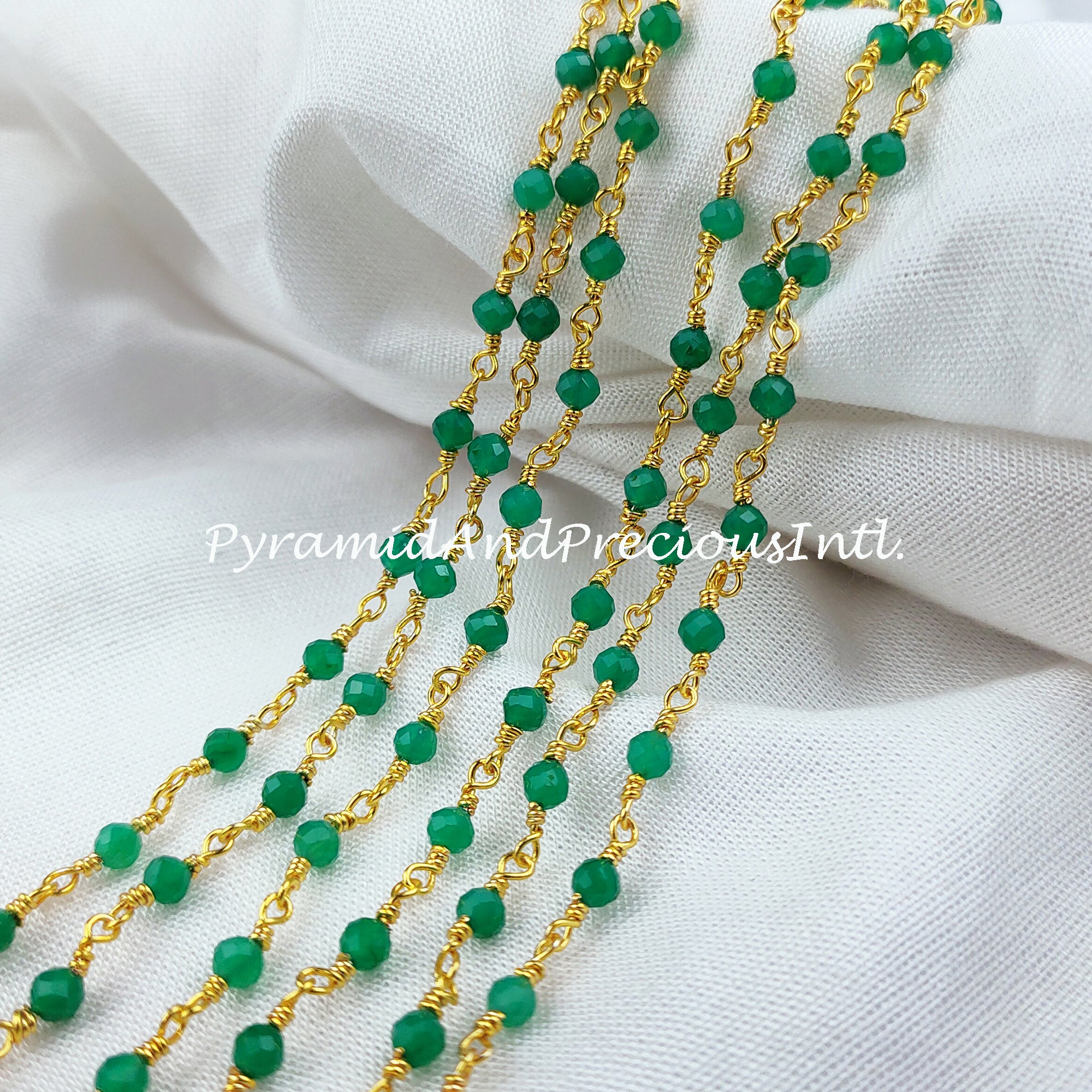 Finished Green Onyx Beaded Chain, Wire Wrapped Beaded Chain, Rosary Bead Chain, Green Chain – SELLING BY FOOT