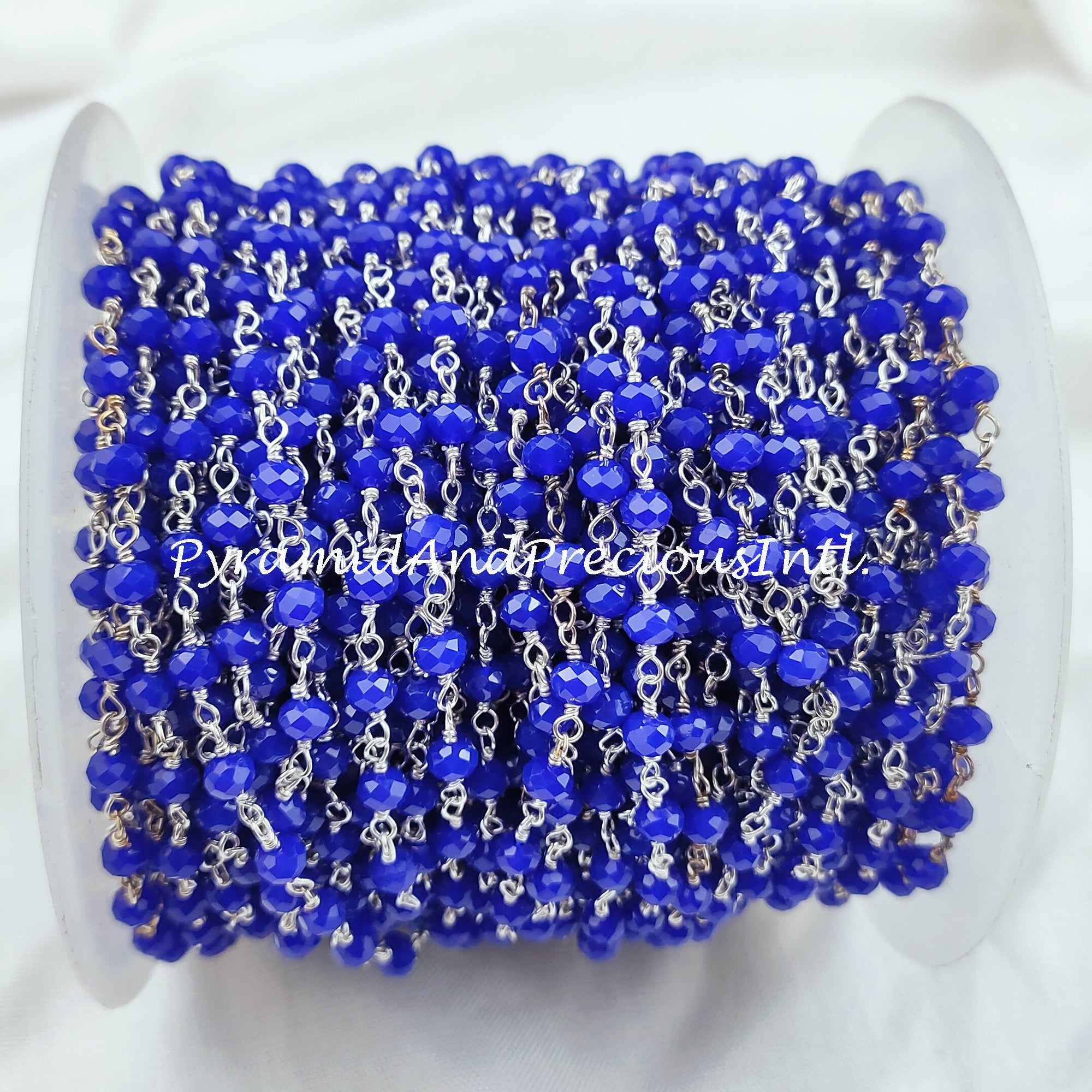 Blue Sapphire Rosary Chain, Rondelle Beads Chain, 925 Silver Plated Chain, DIY Jewelry Making Supply – SELLING BY FOOT