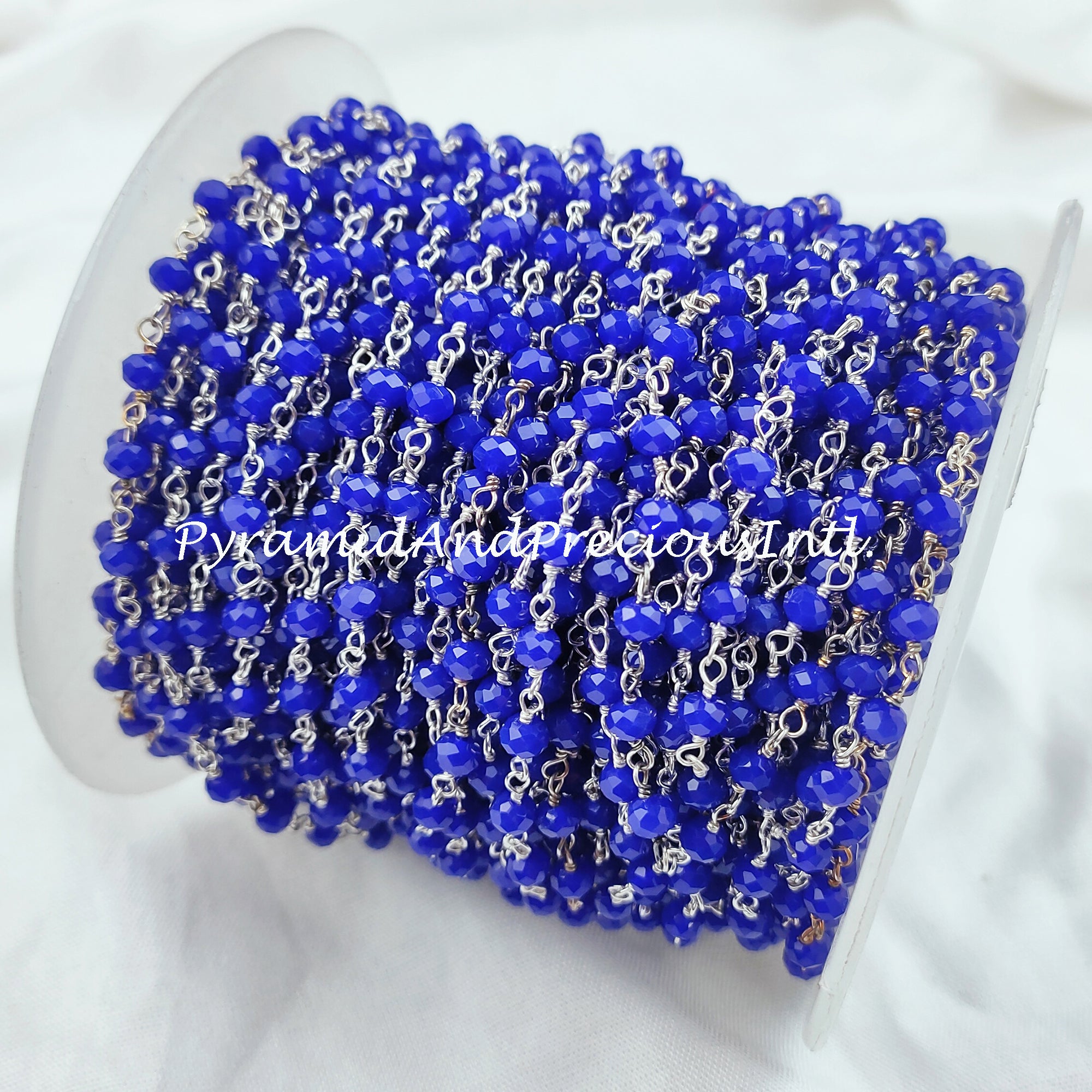Blue Sapphire Rosary Chain, Rondelle Beads Chain, 925 Silver Plated Chain, DIY Jewelry Making Supply – SELLING BY FOOT