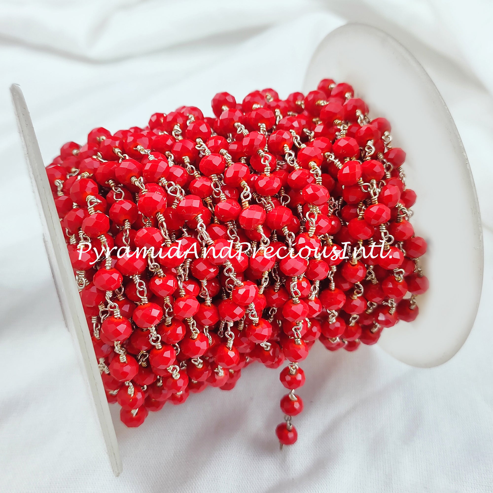 Coral Hydro Rondelle Beaded Rosary Chain, 925 Silver Plated Wire, Jewelry Making, Wire Wrapped Chain – SELLING BY FOOT