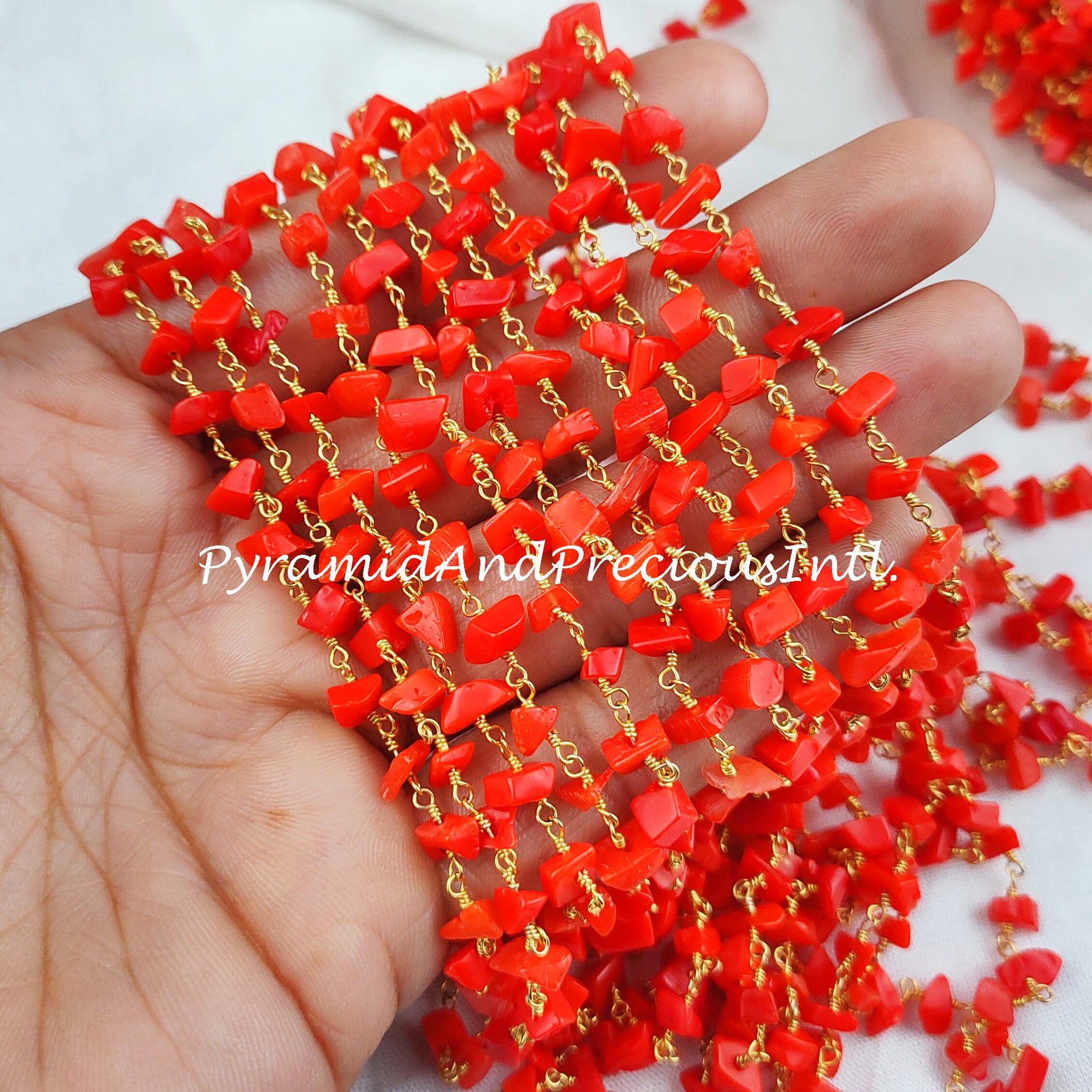 Coral Rosary Chain, Uncut Chip Chain, Gold Plated Rosary, DIY Making Supply, Bally Chain – SELLING BY FOOT
