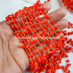 Coral Rosary Chain, Uncut Chip Chain, Gold Plated Rosary, DIY Making Supply, Bally Chain – SELLING BY FOOT