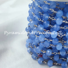 Finished Blue Chalcedony Beaded Chain, Wire Wrapped Beaded Chain, Rosary Bead Chain, Blue Chain – SELLING BY FOOT