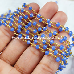 Faceted Blue Chalcedony Rosary Chain, Rondelle Beads Chain, Gold Plated Chain, Jewelry Making – SELLING BY FOOT