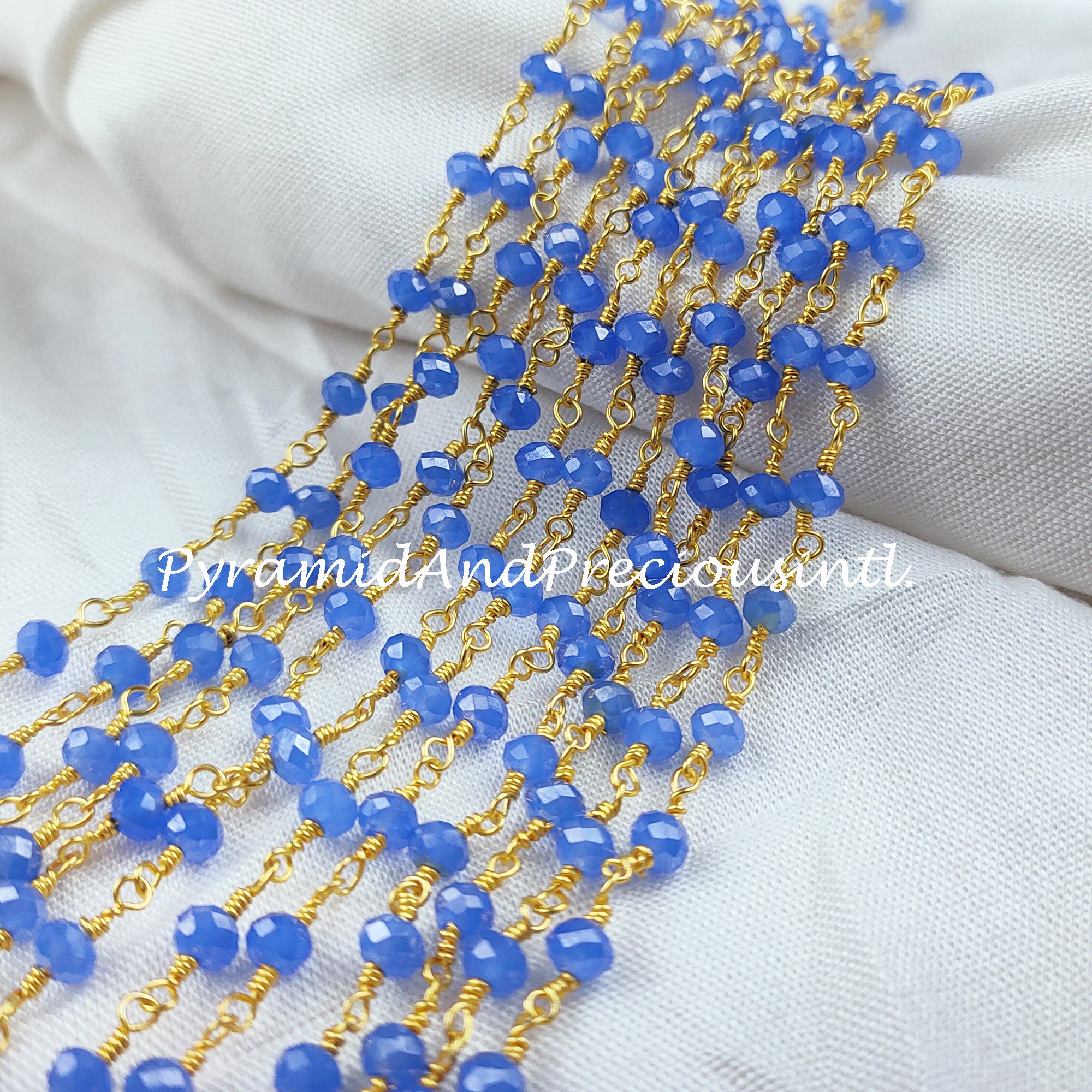 Faceted Blue Chalcedony Rosary Chain, Rondelle Beads Chain, Gold Plated Chain, Jewelry Making – SELLING BY FOOT