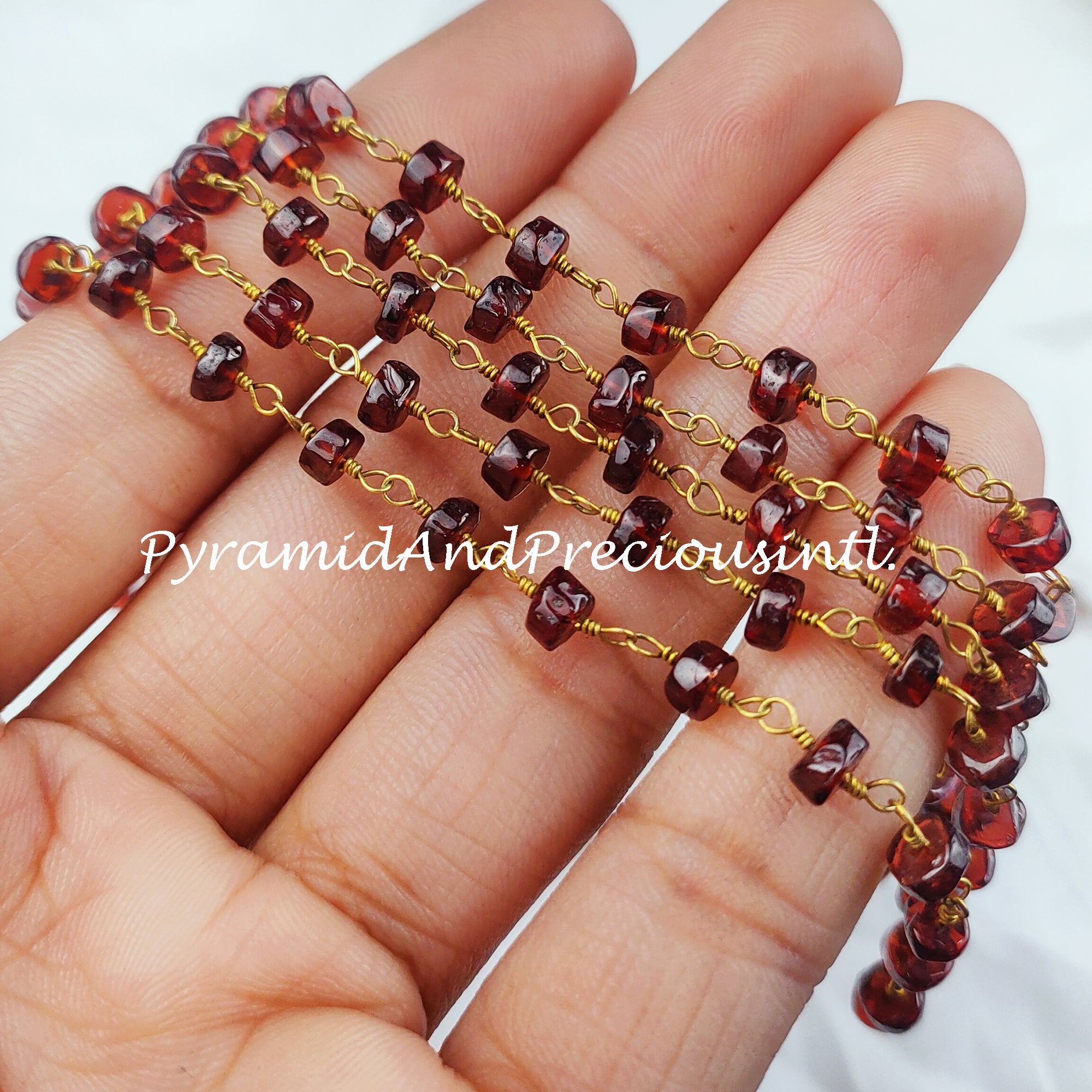 Garnet Faceted Tyre Beaded Rosary Chain, 14K Gold Plated Wire, Jewelry Making Chain, Wire Wrapped Chain – SELLING BY FOOT