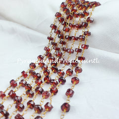 Garnet Faceted Tyre Beaded Rosary Chain, 14K Gold Plated Wire, Jewelry Making Chain, Wire Wrapped Chain – SELLING BY FOOT