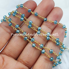Topaz Hydro Rondelle Beaded Rosary Chain, Gold Plated Wire, Jewelry Making, Wire Wrapped Chain – SELLING BY FOOT