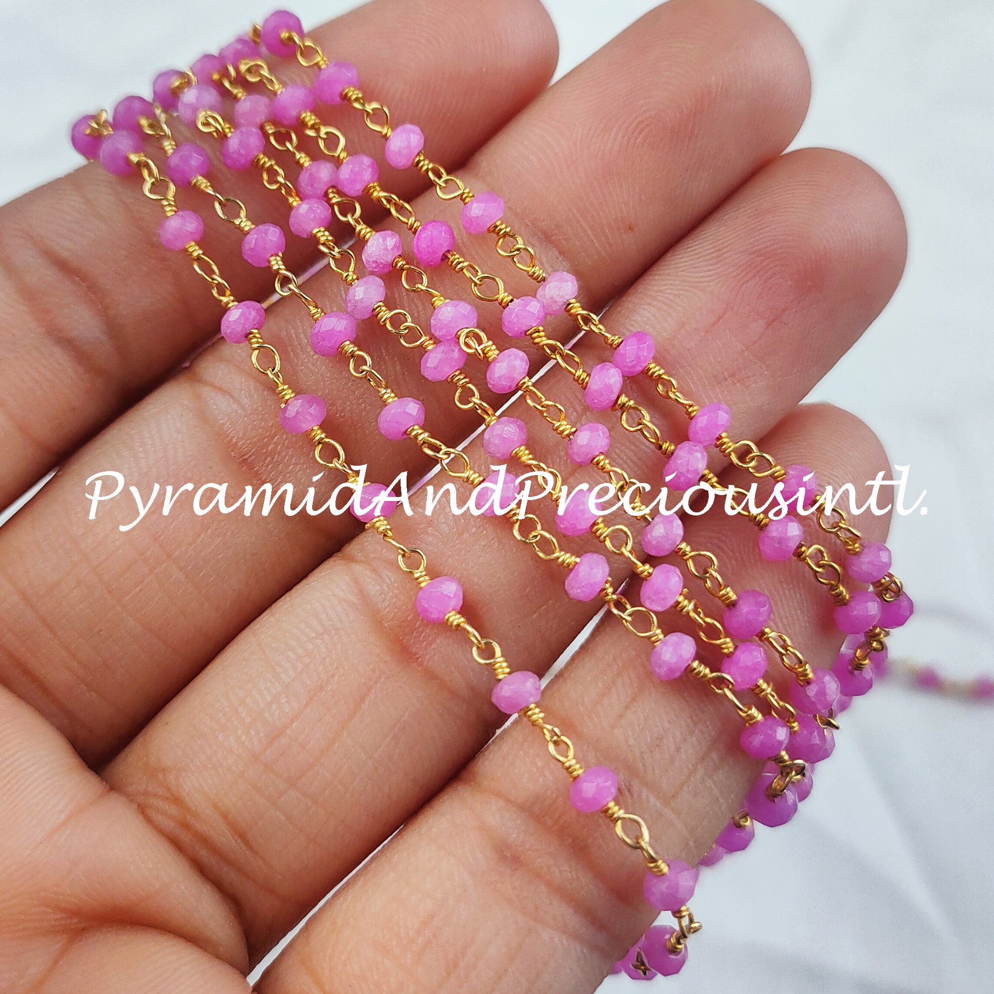 Pink Chalcedony Rosary Chain, Rondelle Beads Chain, Gold Plated Agate Chain, DIY Jewelry Making Supply – SELLING BY FOOT
