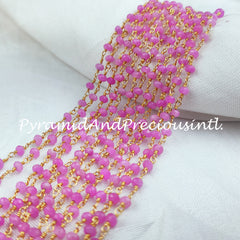 Pink Chalcedony Rosary Chain, Rondelle Beads Chain, Gold Plated Agate Chain, DIY Jewelry Making Supply – SELLING BY FOOT