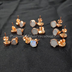 Tiny Rainbow Moonstone Studs, Copper Earrings, Raw Rainbow Moonstone Stud Earrings, Sold By Pair