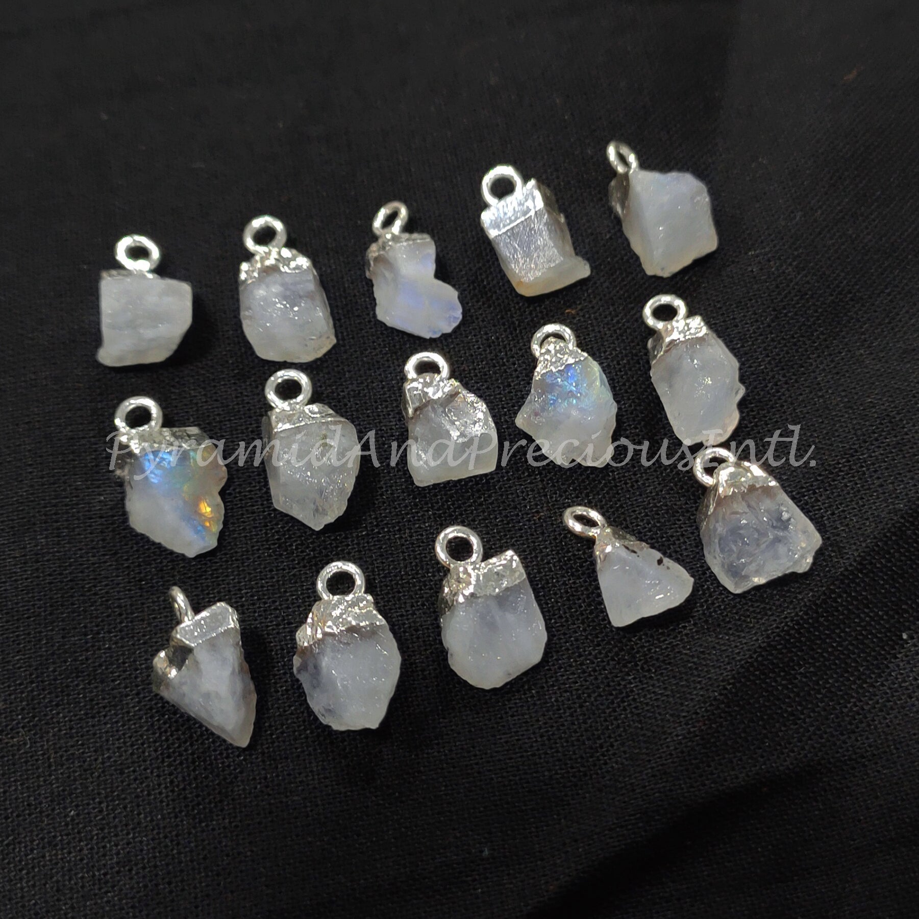 Raw Moonstone Electroplated Pendant Connectors, Rough Stone Connectors, Silver Plated Connectors, Sold By Piece