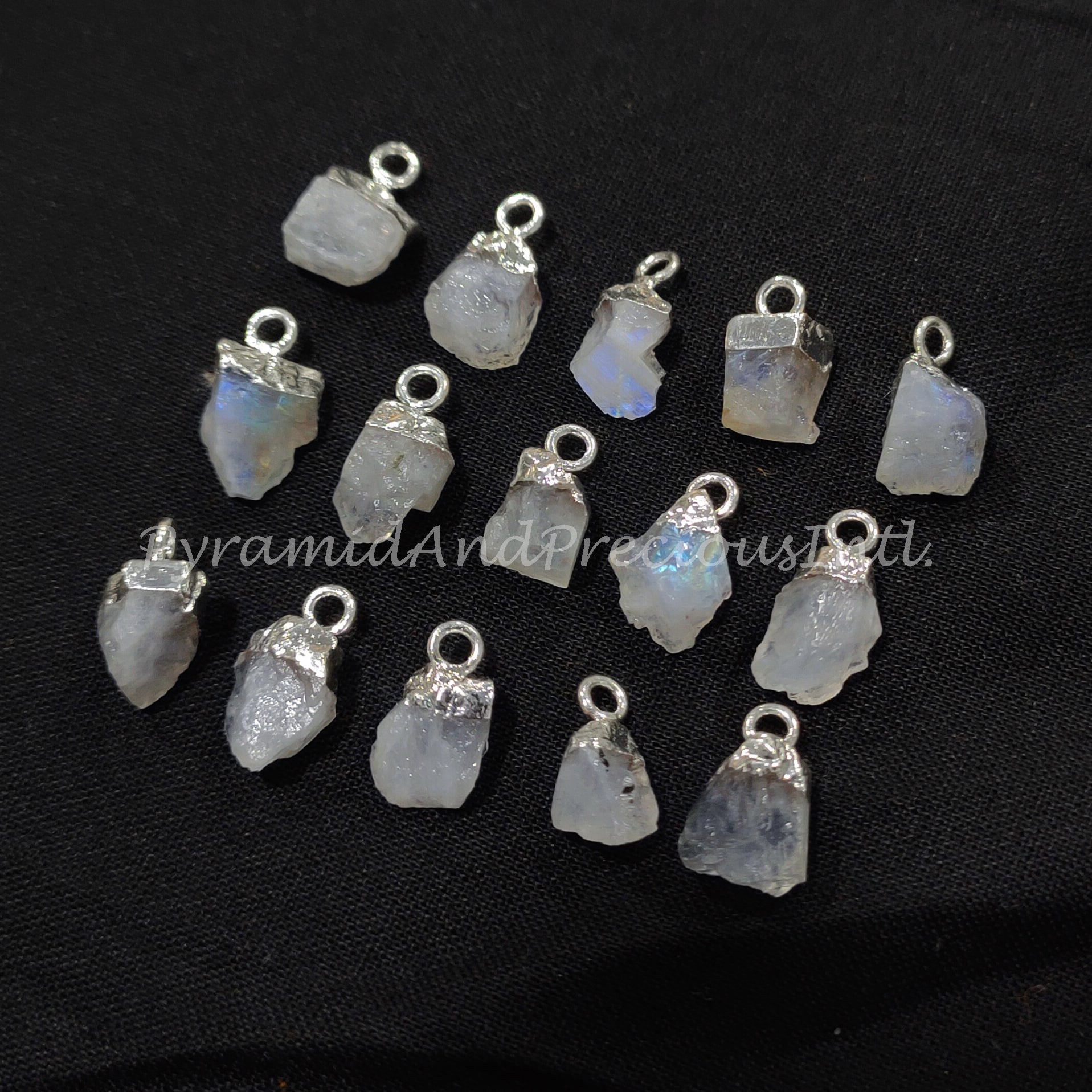 Raw Moonstone Electroplated Pendant Connectors, Rough Stone Connectors, Silver Plated Connectors, Sold By Piece
