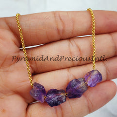 Rough Amethyst Necklace, Ethnic Handmade Necklace, Birthstone Jewelry, Healing Jewelry, Gift For Girlfriend