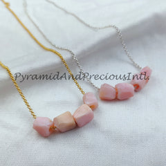 Raw Pink Opal Necklace, Gemstone Jewelry, Silver/Gold Plated Necklace, Dainty Necklace, Gift For Girlfriend