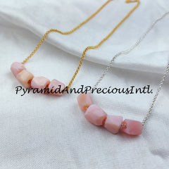 Raw Pink Opal Necklace, Gemstone Jewelry, Silver/Gold Plated Necklace, Dainty Necklace, Gift For Girlfriend