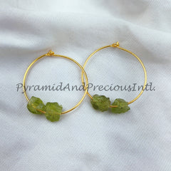 Natural Peridot Earring, 14K Gold Plated Earring, Round Earring, Loop Earring, January Birthstone Earring, Sold By Pair