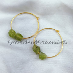 Natural Peridot Earring, 14K Gold Plated Earring, Round Earring, Loop Earring, January Birthstone Earring, Sold By Pair