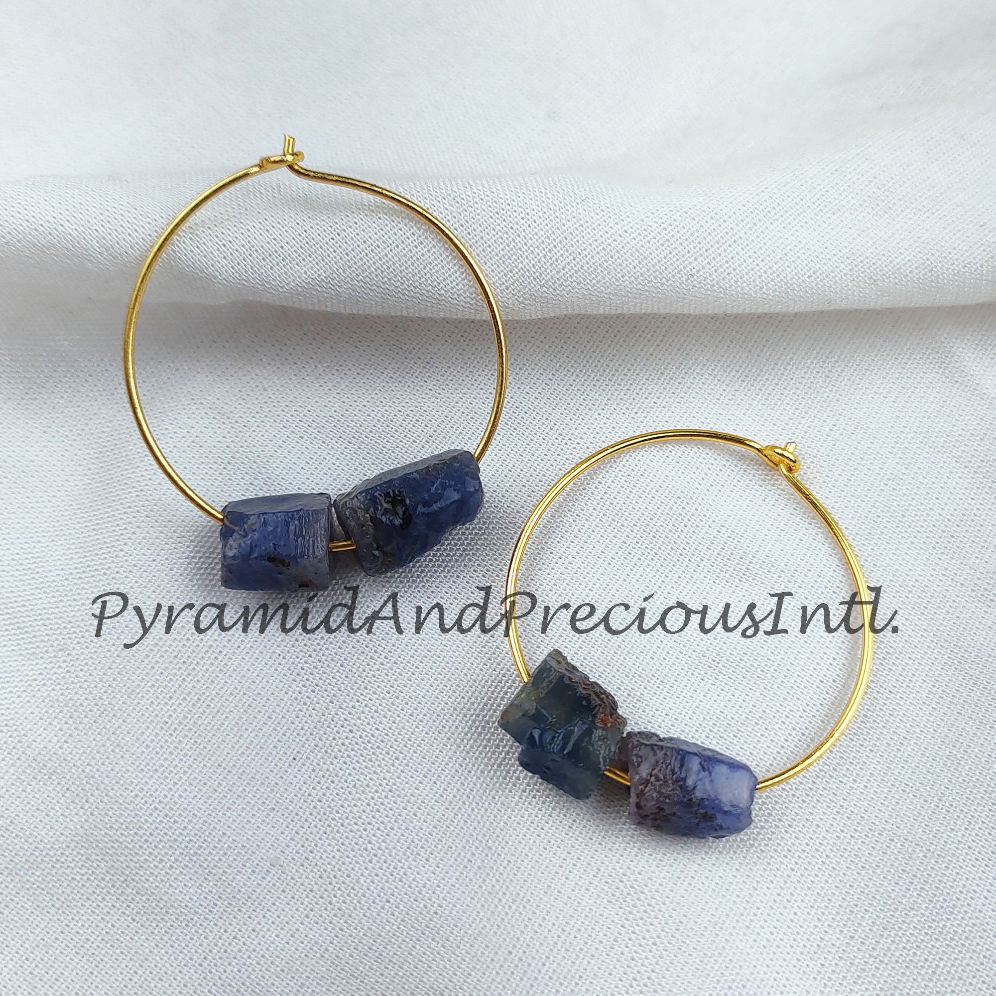 Natural Blue Sapphire Earrings, 14K Gold Plated Earring, Round Earring, Blue Stone Earring, Sold By Pair