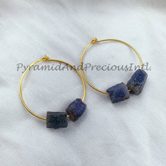 Natural Blue Sapphire Earrings, 14K Gold Plated Earring, Round Earring, Blue Stone Earring, Sold By Pair