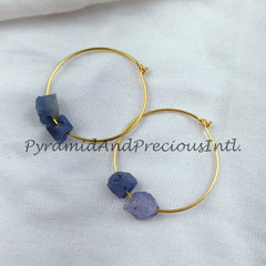 Natural Blue Tanzanite Earrings, 14K Gold Plated Earring, Round Earring, Blue Stone Earring, Sold By Pair