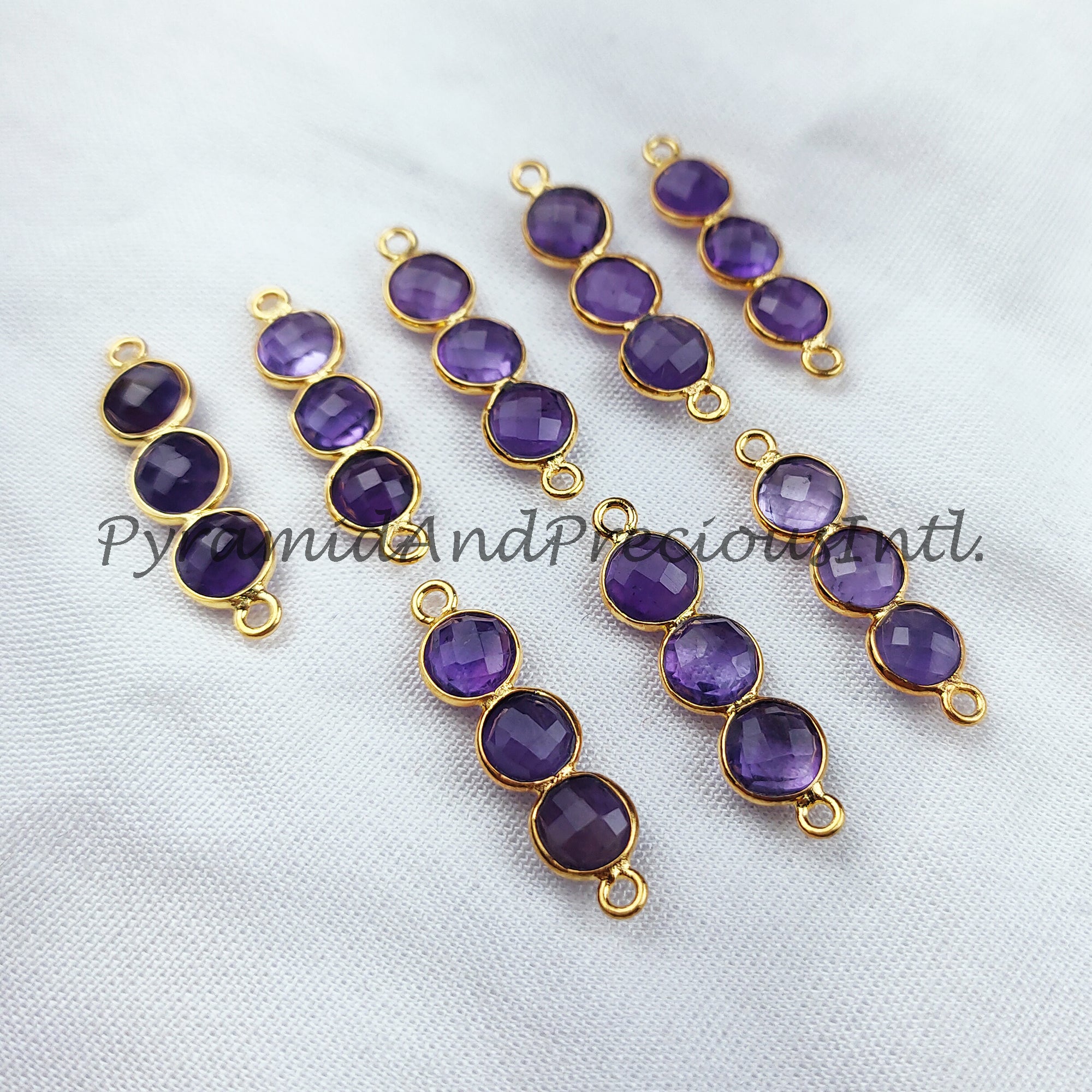 Faceted Amethyst Bar Shape Connector, 14K Gold Plated Connector & Charms, 2.5cm Faceted Charms Connector, Sold By Piece