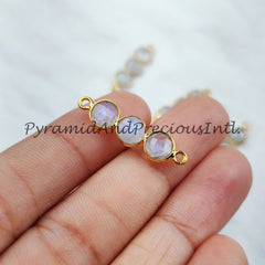 Rainbow Moonstone Connector, 2.5cm Moonstone Bracelet Connector, Gold Plated Double Bail Bar Connector, Sold By Piece