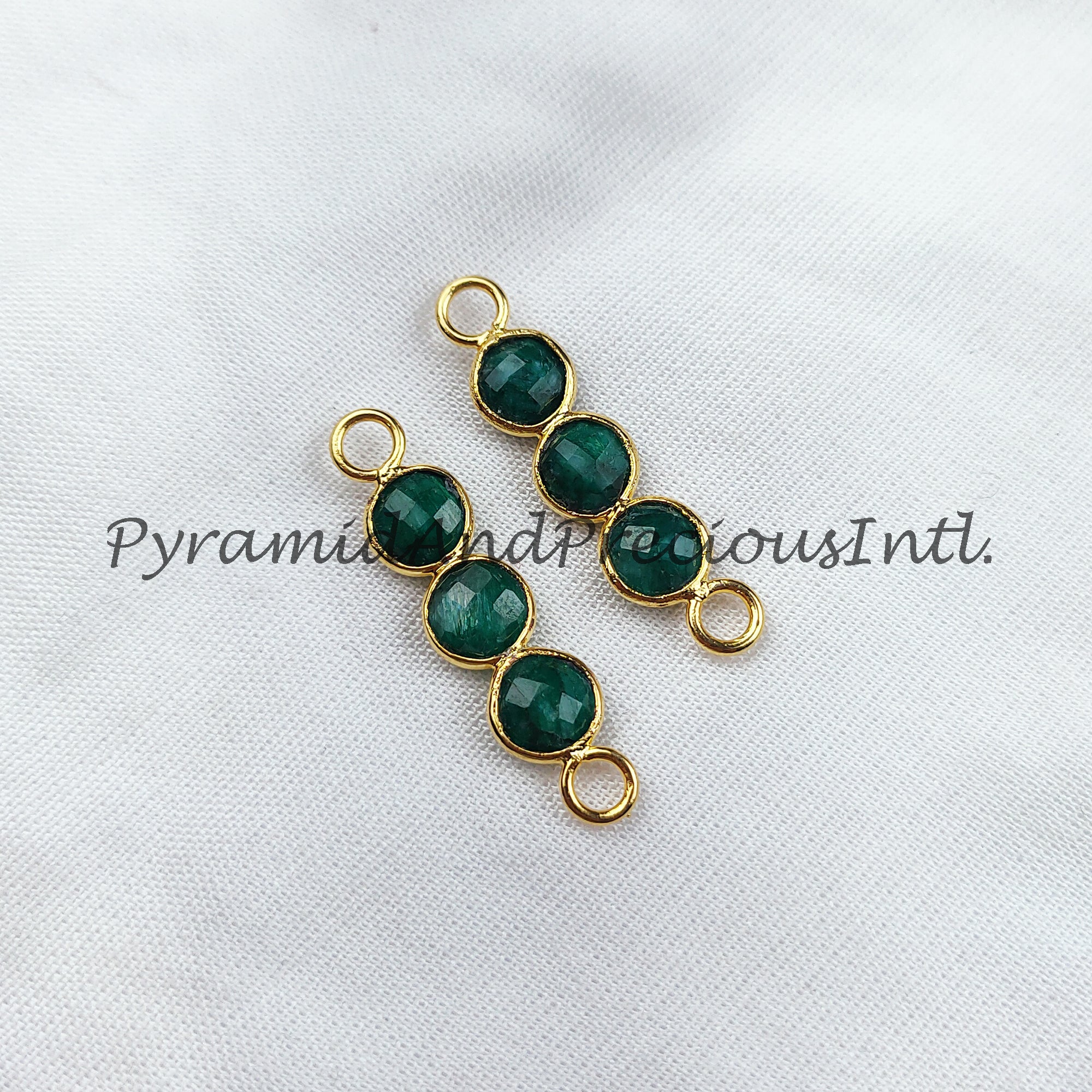 Emerald Connectors, Faceted Emerald Double Bail Connectors, 14K Gold Plated Connector, Green Emerald Charm Connector, Sold By Piece