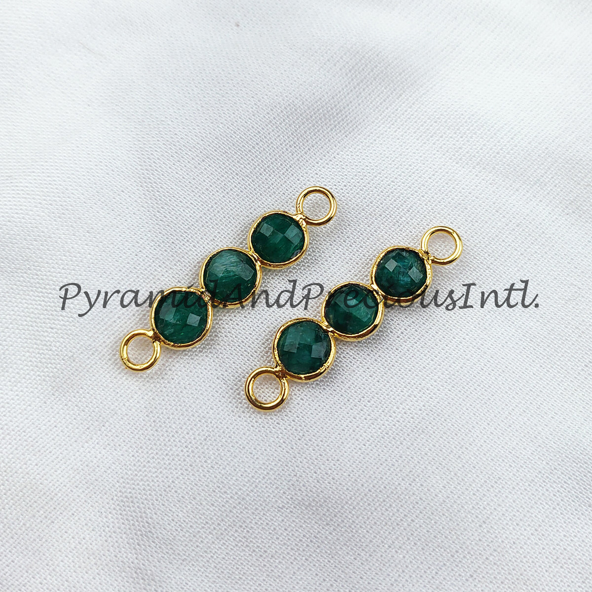 Emerald Connectors, Faceted Emerald Double Bail Connectors, 14K Gold Plated Connector, Green Emerald Charm Connector, Sold By Piece
