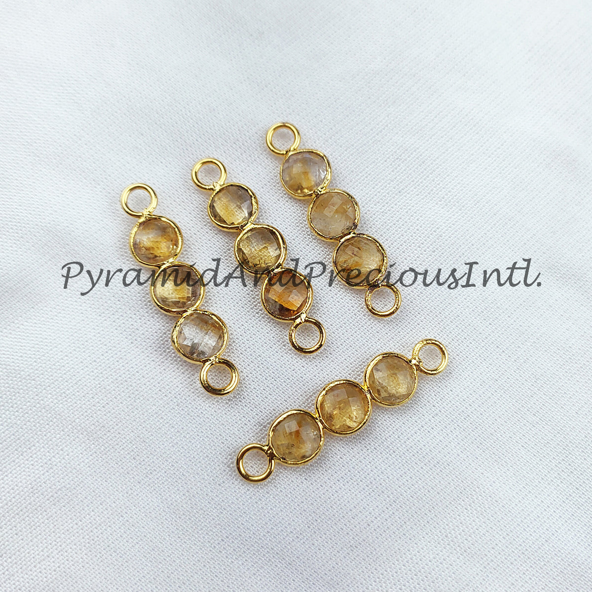 Citrine Connector, Faceted Double Bail Connector, 14K Gold Plated Connector, Sold By Piece