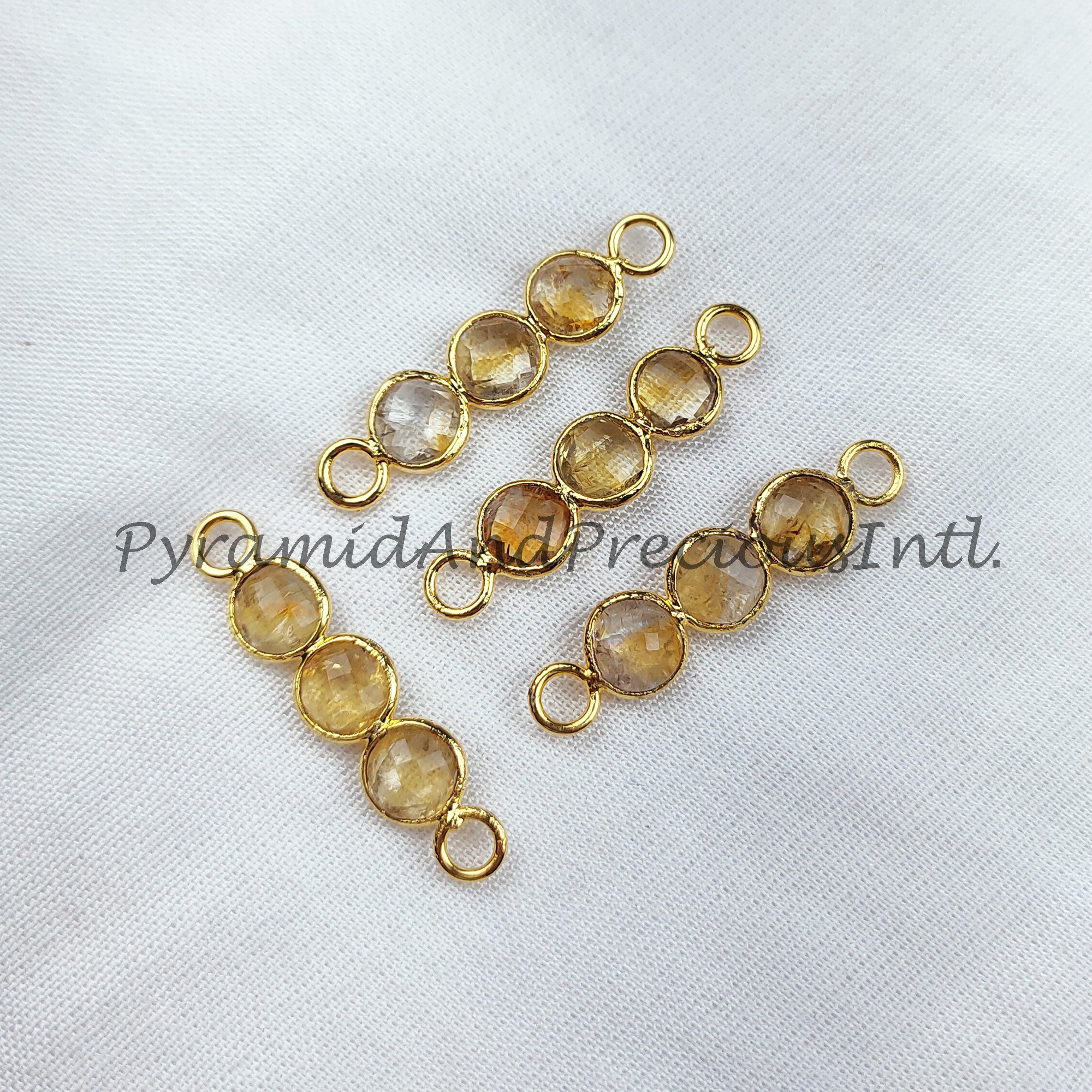 Citrine Connector, Faceted Double Bail Connector, 14K Gold Plated Connector, Sold By Piece