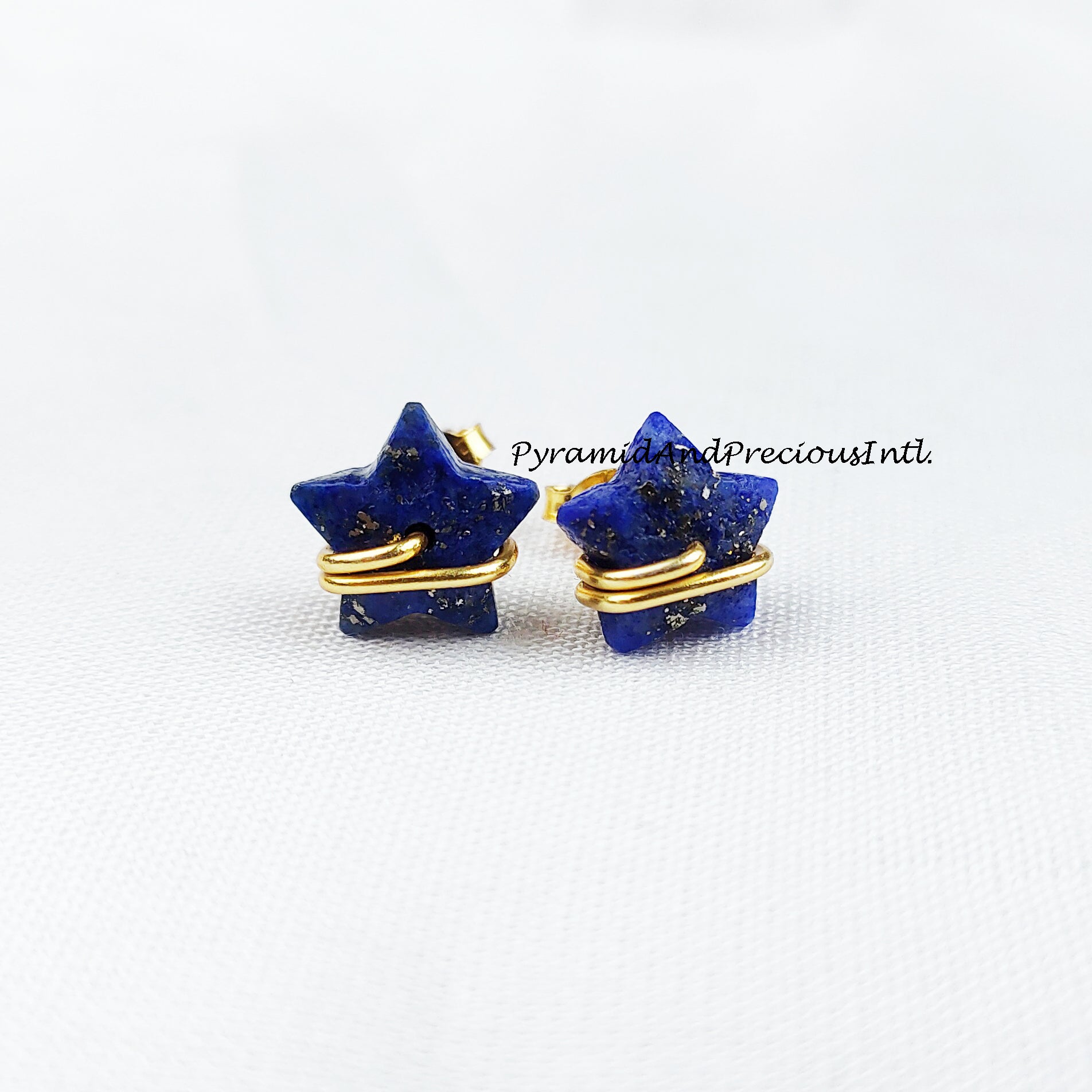 Natural Lapis Lazuli Star Earrings, Lapis Stud Earrings, Moon Earrings Stud, Lapis Lazuli Earrings, Sold By Pair