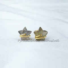 Tiny Labradorite studs, star shape jewelry, wire wrap earrings, minimalist crystal jewelry, boho earrings, Sold By Pair