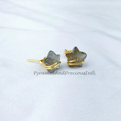 Tiny Labradorite studs, star shape jewelry, wire wrap earrings, minimalist crystal jewelry, boho earrings, Sold By Pair