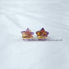 Natural Amethyst Earring, Star Shape Studs, 14K Gold Plated Earrings, Earrings, Purple Wire Wrap Stud Earrings, Sold By Pair