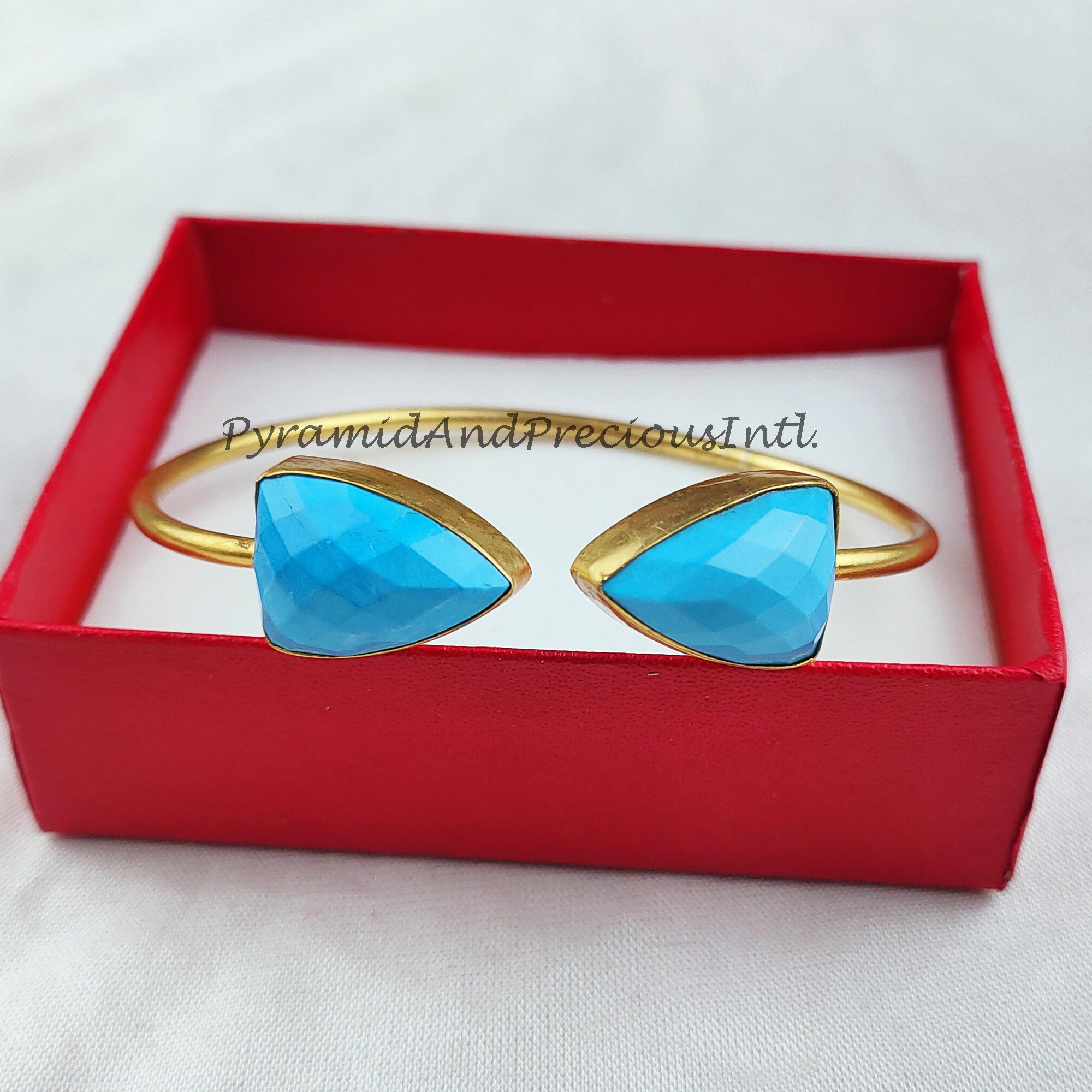 Blue Turquoise bangle, gold plated handmade bangle, statement bangle, adjustable bangle