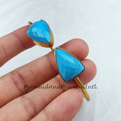 Blue Turquoise bangle, gold plated handmade bangle, statement bangle, adjustable bangle