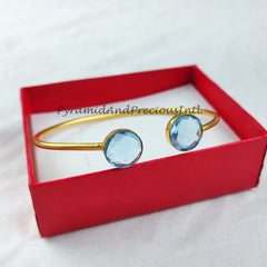 Blue topaz bangle, gold plated handmade bangle, dainty bangle, statement bangle, Topaz jewelry, gift For women