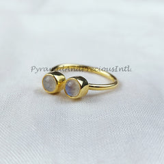 Natural Rainbow Moonstone Ring, Adjustable Ring, Blue Moonstone Ring, 14K Gold Plated Ring, Bohemian Ring