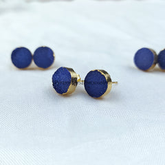 Dark Blue Druzy Electroplated Stud Earrings, Women Stud, Handmade Stud Earrings, Sold By Pair