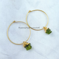 Moldavite earrings, electroplated moldavite charm earrings, gold plated earrings, gift for her