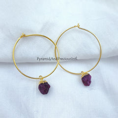 Genuine Ruby Earrings, Gold Electroplated Earrings, Red Stone Teardrop Earrings, Ruby Jewelry for women, July Birthstone