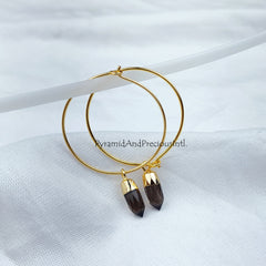 Smoky Quartz Earring | Gold Electroplated Earring | Dangle Earring | Pencil Cut Smoky Quartz Handmade Natural Gemstone Earrings