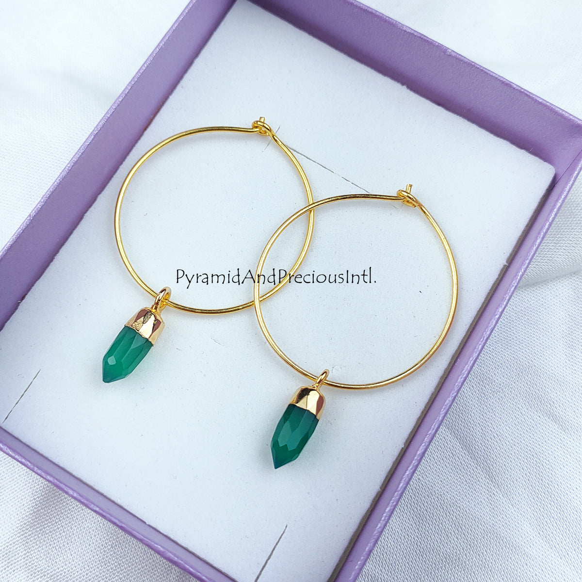 Green Onyx Earrings, Pencil Earring, Hoop Earring, Gold Electroplated Earring, Boho Earring, Women Earring