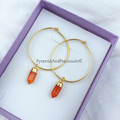 Carnelian Point Crystal Earrings - Dangle Drop Dangly Jewelry - Handmade Jewelry - Positive Energy