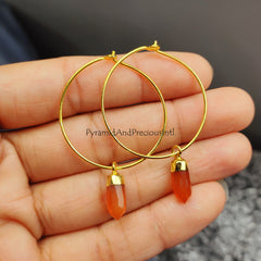 Carnelian Point Crystal Earrings - Dangle Drop Dangly Jewelry - Handmade Jewelry - Positive Energy